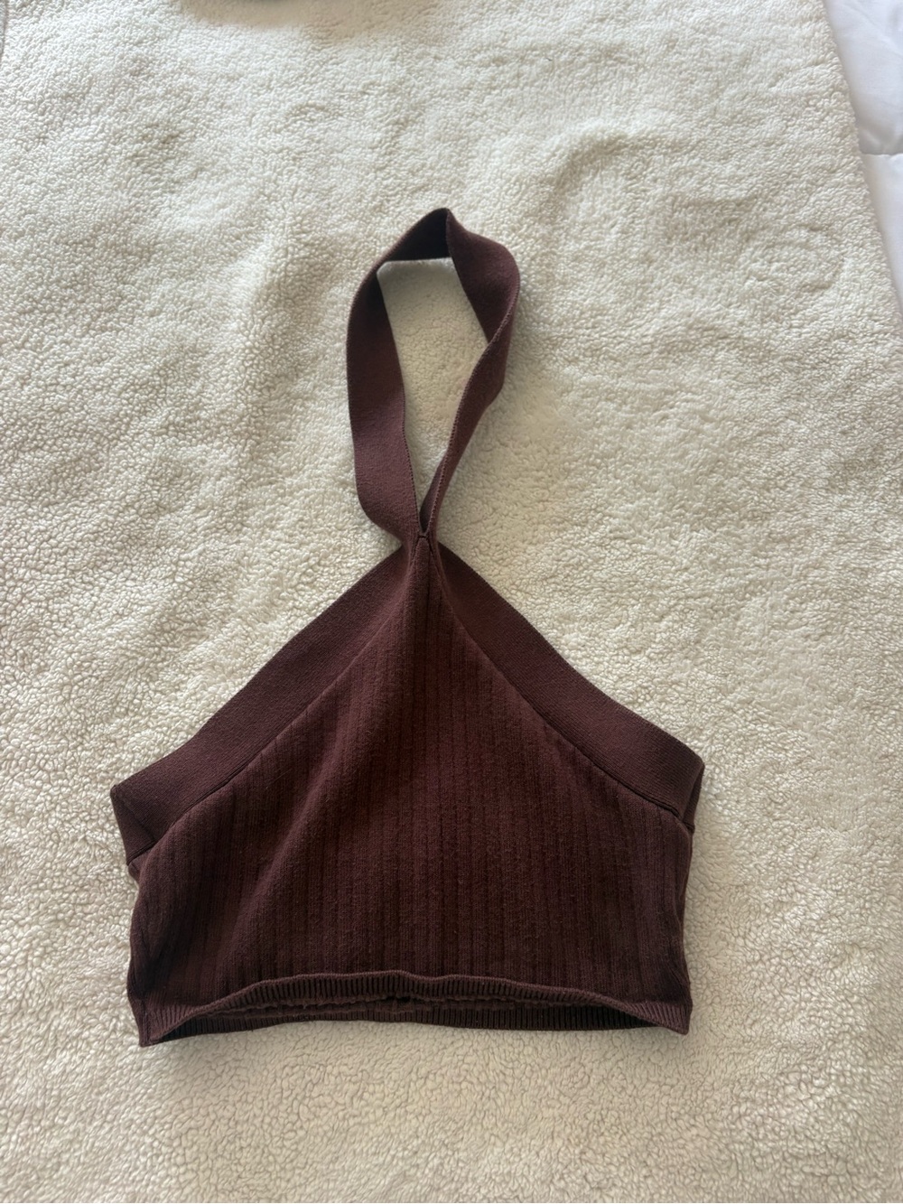 BDG Brown Ribbed Cross-Halter Crop Top - Picture 3 of 5